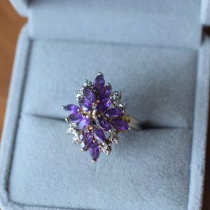 Pretty Ross-Simons Genuine Amethyst Diamond Accent Cluster Ring